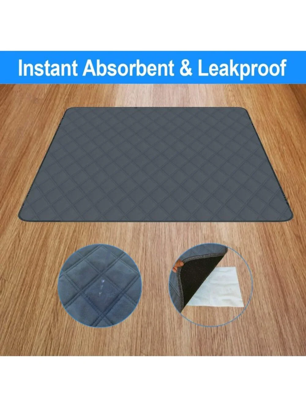 Washable Reusable Dog Pee Pads, Absorbent & Leakproof, Non-Slip, 18